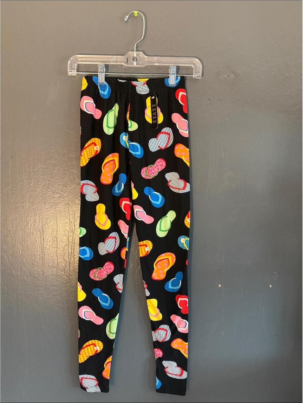 Eevee Girls Black Flip Flop Print Ankle Leggings New With Tags